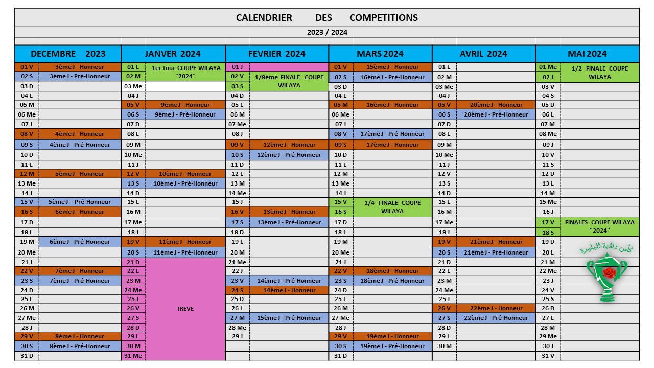CALENDRIER DES COMPETITIONS 2023-2024